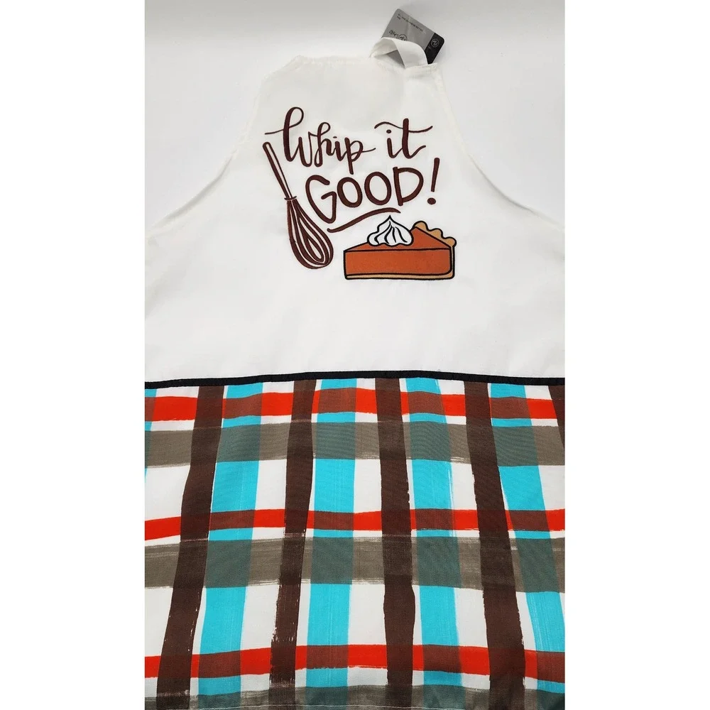 Magnolia Lane Whip It Good Apron Unisex OS White Plaid NWT Baking Graphic Pie